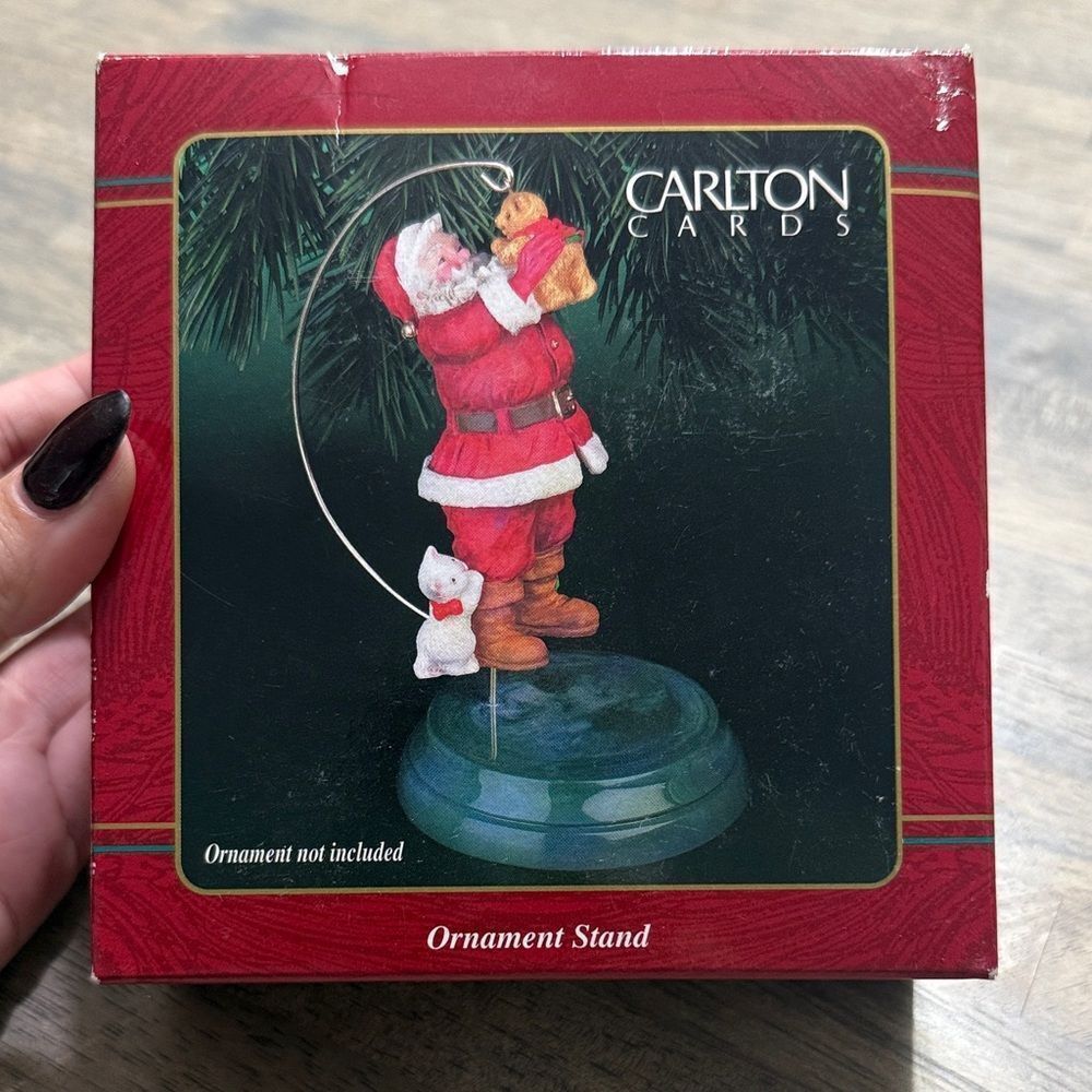 Carlton Cards Ornament Stand – Gold Metal Hook with Green Base